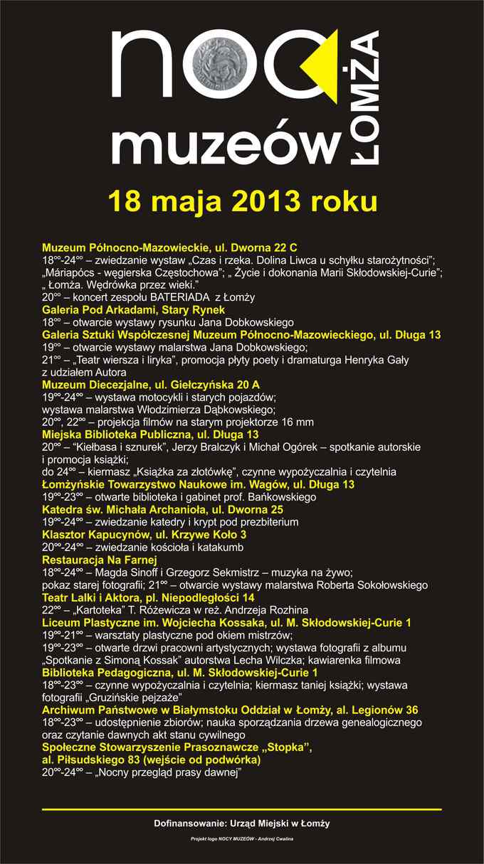 Program Nocy Muzeów 2013 w Łomży