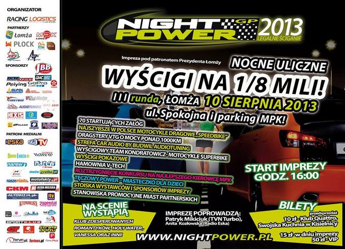 oficjalny plakat łomżyńskich wyścigów Night Power