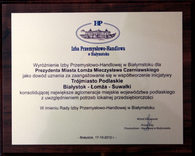 Wyróżnienia dla władz Łomży