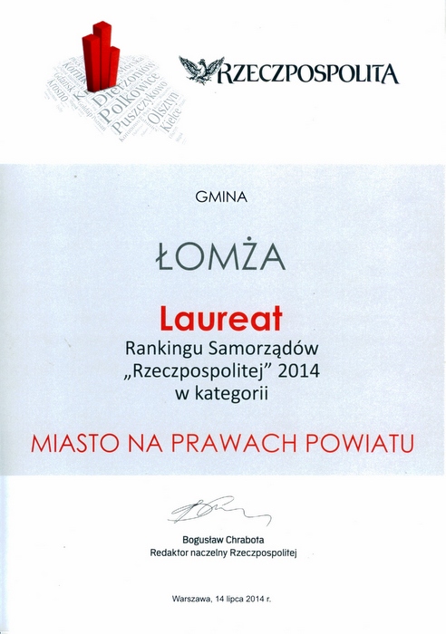 Łomża wśród laureatów Rankingu Samorządów Rzeczpospolitej