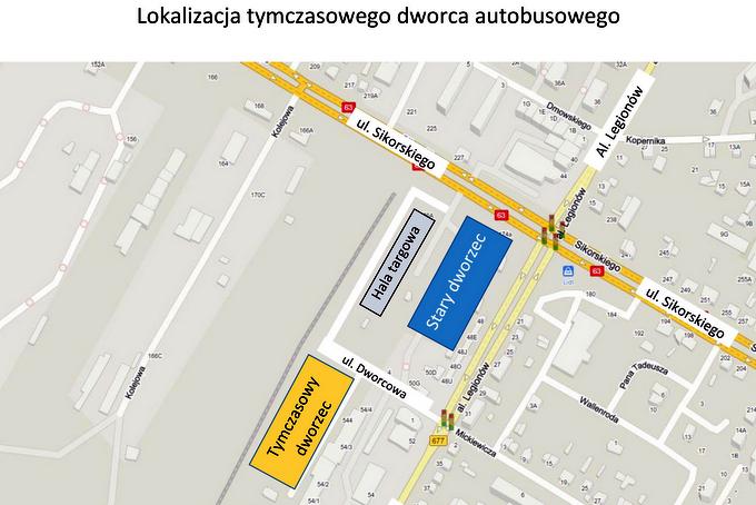 Dworzec autobusowy w tymczasowym miejscu