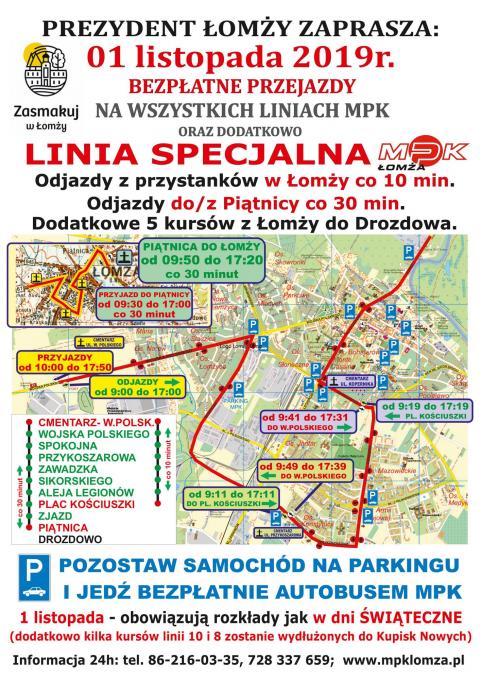 Linia specjalna i bezpłatna komunikacja miejska na dzień Wszystkich Świętych