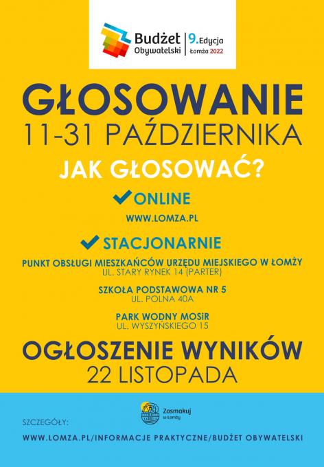 Rusza głosowanie na zadania Budżetu Obywatelskiego Miasta Łomża 2022