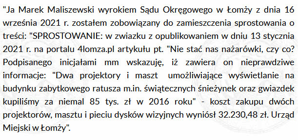 Wygrane sprawy sądowe o publikację sprostowań