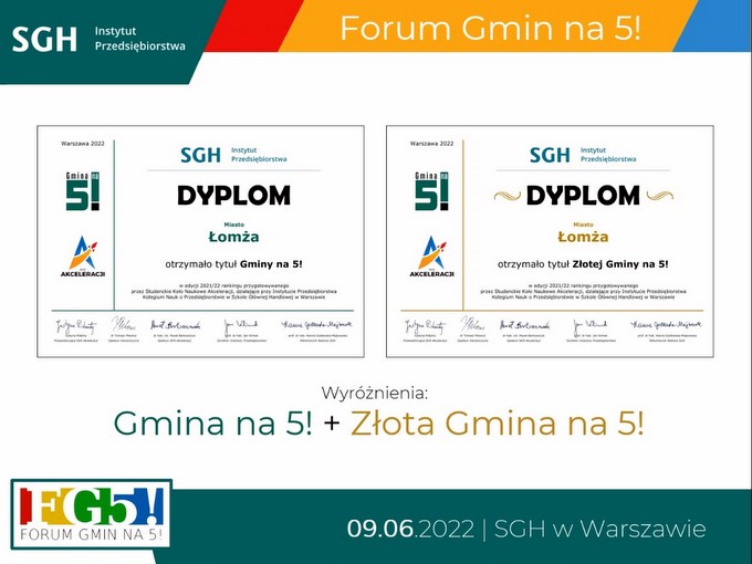 Miasto Łomża ponownie Złotą Gminą na 5!
