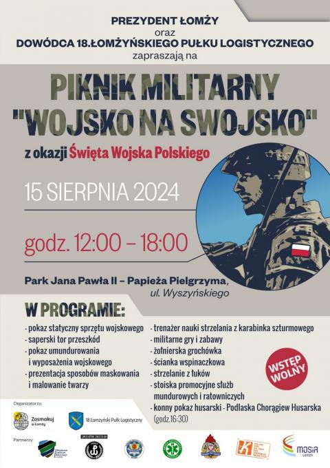 Piknik z pokazem sprzętu wojskowego, husarii i grochówką