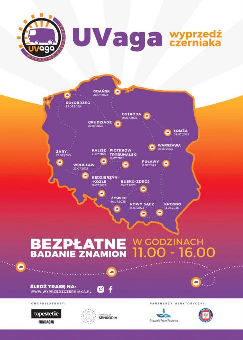 Bezpłatne badania skóry w ramach ogólnopolskiej akcji „UVaga – wyprzedź czerniaka!”