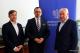 zastępca prezydenta Łomży Andrzej Garlicki, pełnomocnik Rządu ds. CPK Marcin Horała oraz poseł Kazimierz Gwiazdowski na spotkaniu w Ministerstwie Infrastruktury